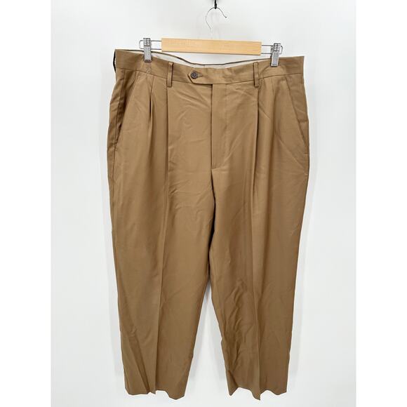 Tessilstrona Pants Men 36 Dark Khaki Brown Lightweight Super 150s Pleated - Picture 1 of 7